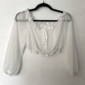 SHEIN | White Polka Dot Off-the-Shoulder Crop